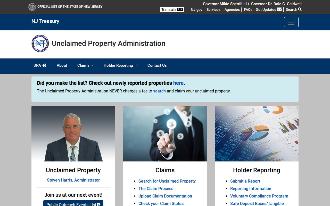 West Deptford resident lookup reference showing the New Jersey unclaimed-property search