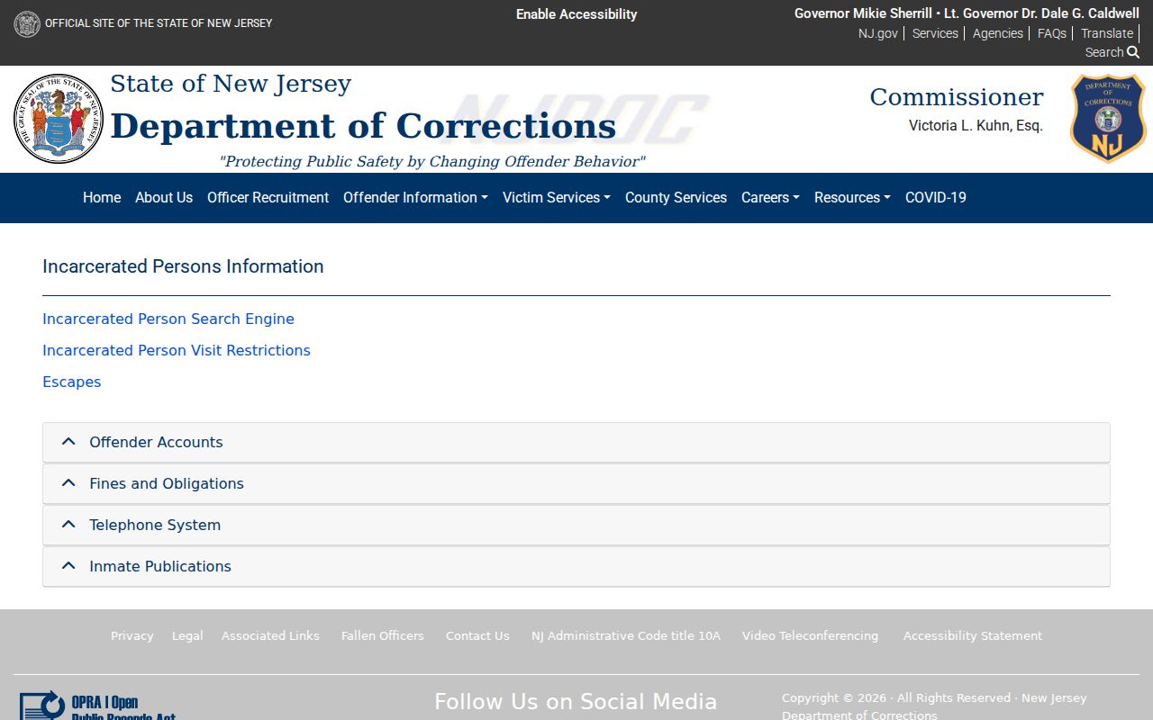 West Deptford resident lookup reference showing the NJDOC incarcerated-person search entry